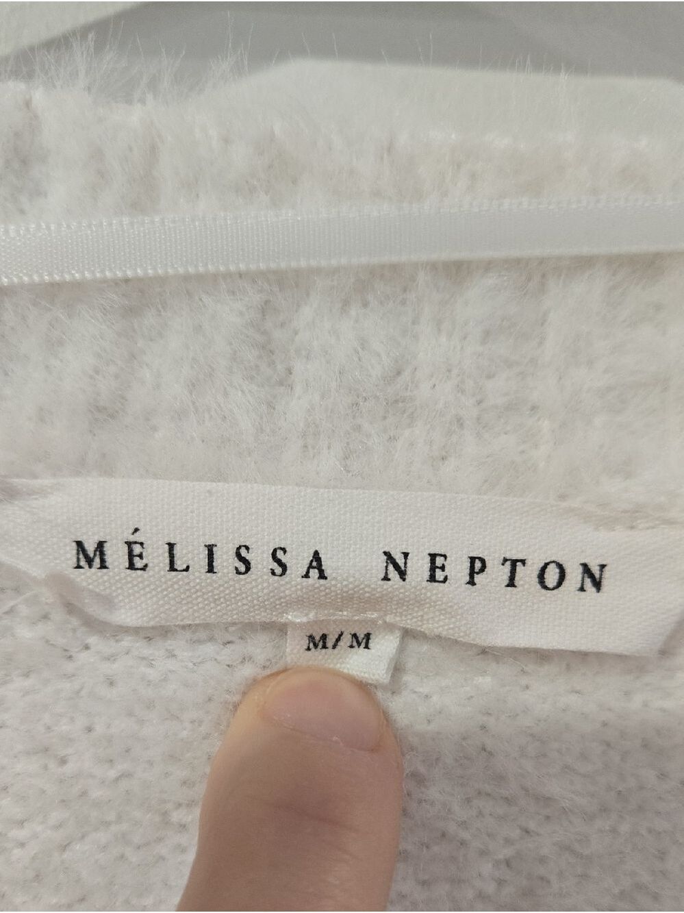 MELISSA NEPTON White Button-Front V-Neck Fuzzy Neutral Cardigan - Picture 3 of 10
